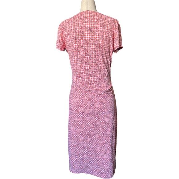 J McLaughlin Pink Orange Geometric Ruched Catalina Cloth Short Sleeve Dress Sz S - Picture 2 of 9